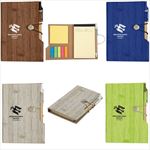 SH6113 4 x 6 Woodgrain Look Notebook With Sticky Notes And Flags And Custom Imprint